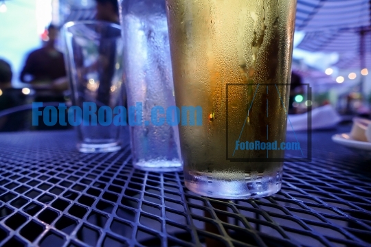Cold beer on table 