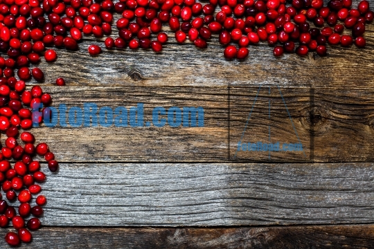 Cranberry on weathered wooden table table top view