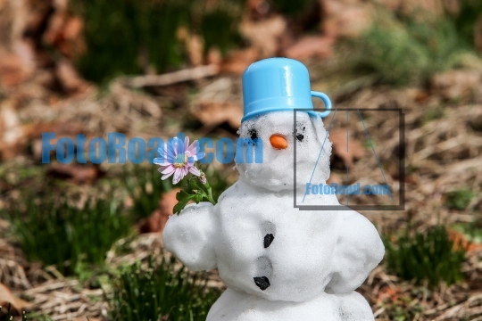 Snowman standing on grass
