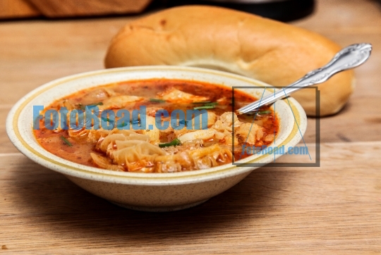 Traditional slovakian soup from beef tripe