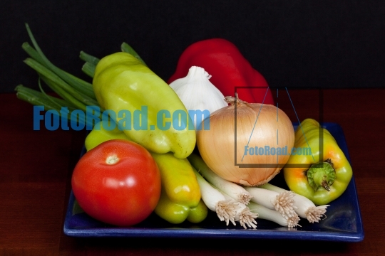 Vegetables  on blue plate