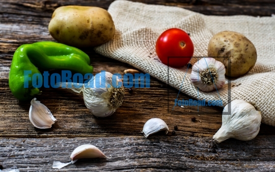 Vegetables on old rustic wooden table